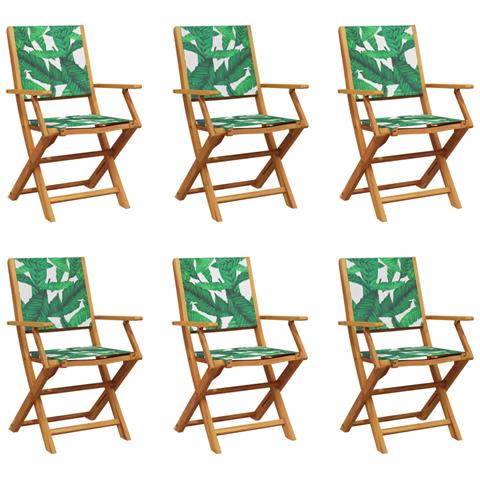Sedie Da Giardino Pieghevoli 6pz Verde Tessuto E Legno Massello - Foto 1