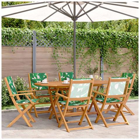 Sedie Da Giardino Pieghevoli 6pz Verde Tessuto E Legno Massello - Foto 8