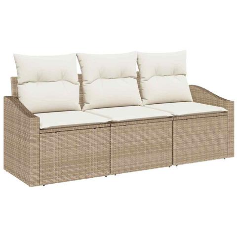 Set da Pranzo da Giardino 3 Pezzi con Cuscini Beige in Polirattan - Foto 1