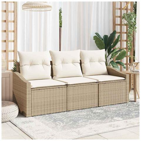 Set da Pranzo da Giardino 3 Pezzi con Cuscini Beige in Polirattan - Foto 2