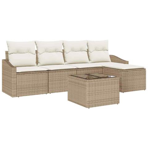 Set Divano da Giardino a 6 Pezzi con Cuscini Rattan Poly Marrone - Foto 1