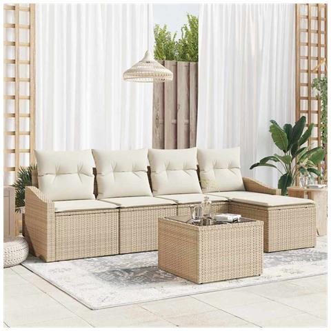 Set Divano da Giardino a 6 Pezzi con Cuscini Rattan Poly Marrone - Foto 2