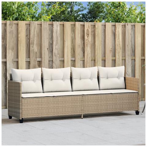 Lettino Prendisole con Cuscini Beige in Polyrattan - Foto 2