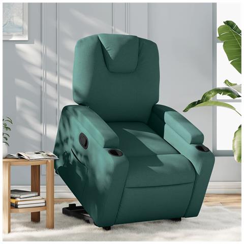 Poltrona Alzapersona Reclinabile Verde Scuro in Tessuto - Foto 2