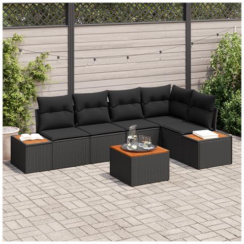 Set di Divano da Giardino a 6 Pezzi con Cuscini Neri in Polyrattan - Foto 2
