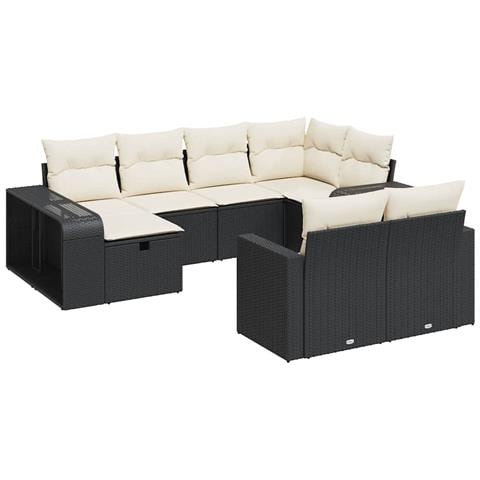 Set Divani da Giardino 10pz con Cuscini in Polyrattan Nero - Foto 1