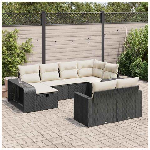 Set Divani da Giardino 10pz con Cuscini in Polyrattan Nero - Foto 2