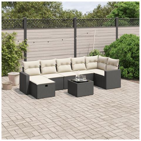 Set Divani da Giardino con Cuscini 8 pz Nero in Polyrattan - Foto 2