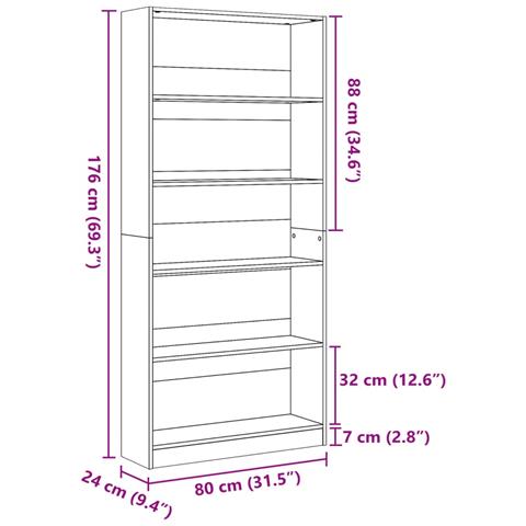Libreria Rovere Artigianale 80x24x176 cm in Legno Multistrato - Foto 9