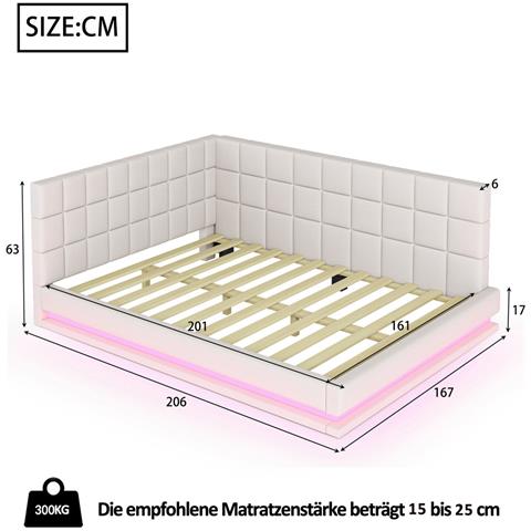 Divano Letto Imbottito 160x200cm, Letto Multifunzionale Con Luce A Led, Presa Usb E Rete A Doghe, Tessuto Velour, Beige, Senza Materasso - Foto 2