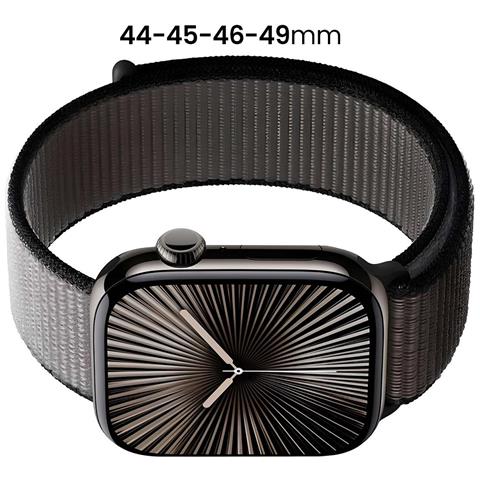 Bracciale Sportivo Per Apple Watch 44 / 45 / 46 / 49mm In Nylon Tessuto Velcro, Grigio Scuro - Foto 2
