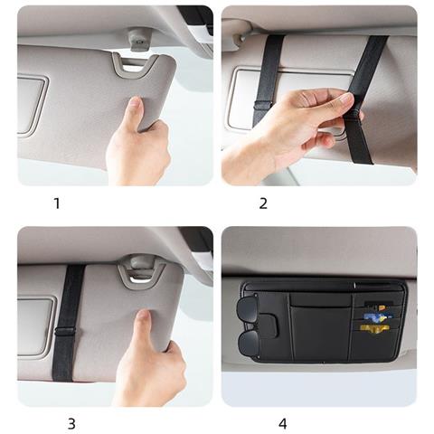 Organizzatore In Pelle Per Aletta Parasole Auto: Portaoggetti Multifunzionale Per Occhiali, Banconote E Cd - Foto 7