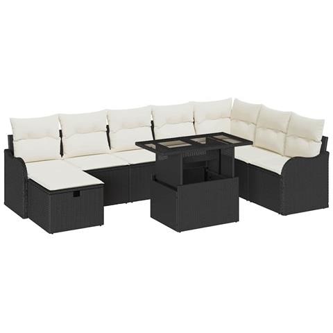 Set Divano da Giardino con cuscino 9 pcs Nero Poly Rattan - Foto 1