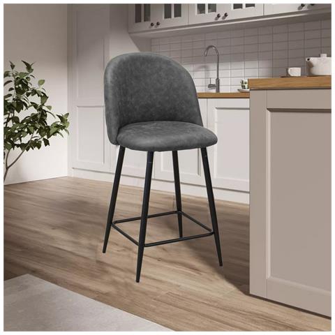 Set Di 4 Sgabelli Alti Denise Sgabi - Grigio - Microfibra - 44x47x101 Cm - Foto 2