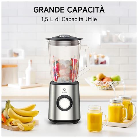 Frullatore Elettrico Da 1,5 L, Brocca In Vetro, 1000 W, 2 Velocità, Con 6 Lame In Acciaio Inox, Per Preparare Salse, Succhi, Frullati E Tritare Il Ghiaccio. - Foto 2