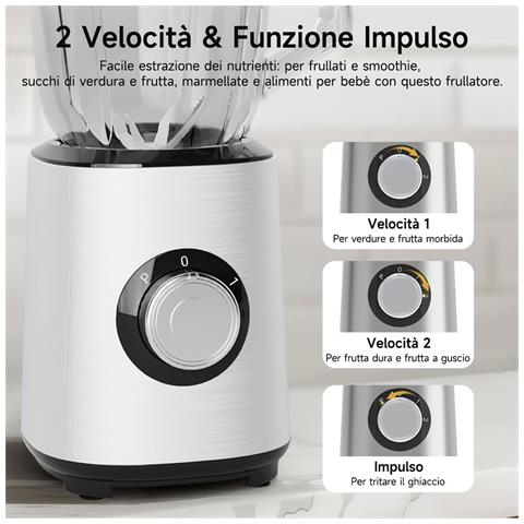Frullatore Elettrico Da 1,5 L, Brocca In Vetro, 1000 W, 2 Velocità, Con 6 Lame In Acciaio Inox, Per Preparare Salse, Succhi, Frullati E Tritare Il Ghiaccio. - Foto 4
