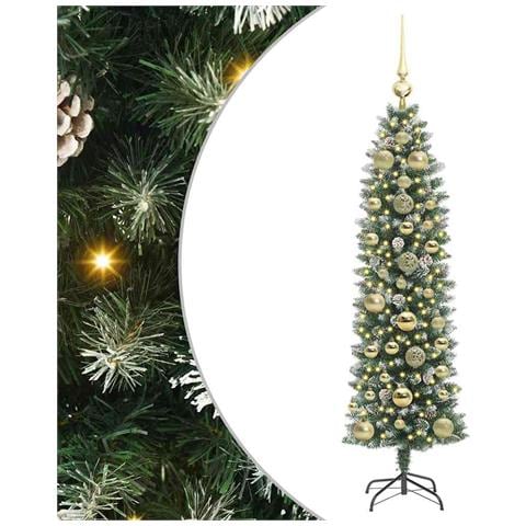 Albero di Natale Artificiale Sottile Verde e Bianco 150 cm - Foto 1