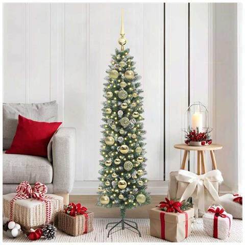 Albero di Natale Artificiale Sottile Verde e Bianco 150 cm - Foto 2