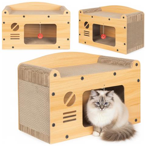 Casa graffiatoio per gatti, letto ecologico MDF con giocattolo - Foto 4