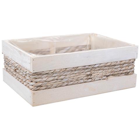 Cesto In Legno E Corda Bianco 35x25x12/31h - Foto 1