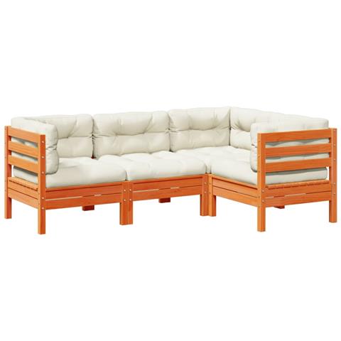 Set Divani Giardino 4pz con Cuscini Marrone Cera Massello Pino - Foto 1