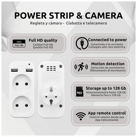 Multipresa Con Telecamera Wifi 4k / 1080p - Ciabatta Telecamera Con Rilevazione Movimento, Controllo App Lookcam, 24/7 - Sorveglianza Discreta Per Ufficio E Casa - Foto 2