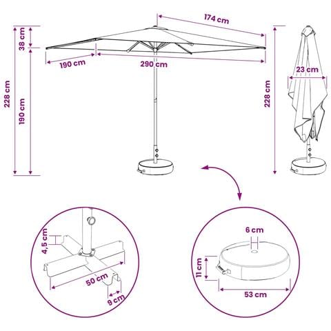 Ombrello da giardino 200 x 300 cm Poliestere Rettangolare - Foto 8