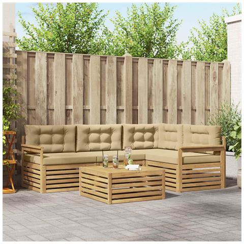 Set di divani da esterno 6 pcs Bianco e Beige Poliestere - Foto 2