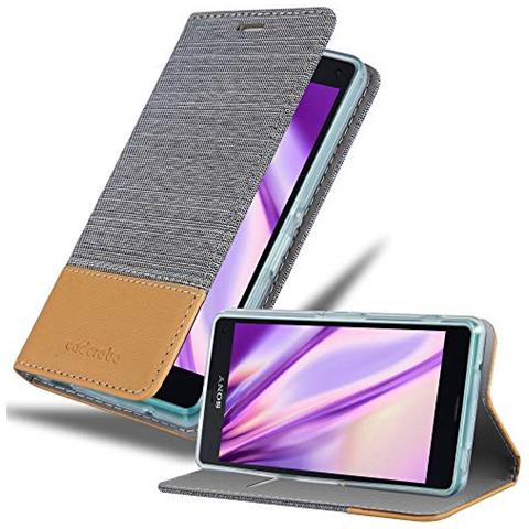 Custodia Compatibile Con Sony Xperia Z3 Compact In Grigio Chiaro Marrone - Coperchio Protettiva Con Chiusura Magnetica, Funzione Stand E Tasca Per Le Carte - Foto 1