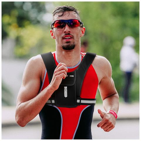 Gilet Sportivo Riflettente Regolabile In Vita Con Scomparti Nero - Foto 10