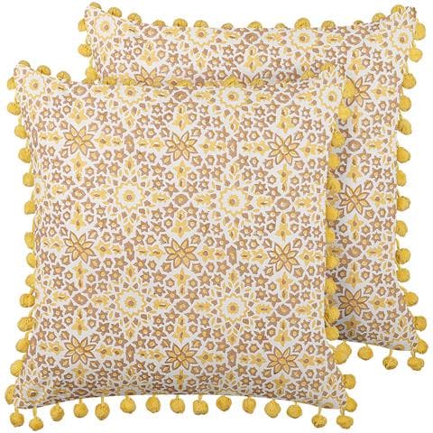 Set Di 2 Cuscini Lycrois Cotone 45 X 45 Cm Giallo Trama Floreale - Foto 2