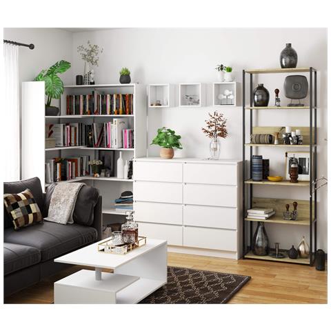 Scaffale stile loft con ripiani in legno, 6 ripiani, 70x32x192 cm, Colore Nero e Quarcia Artisan - Foto 8