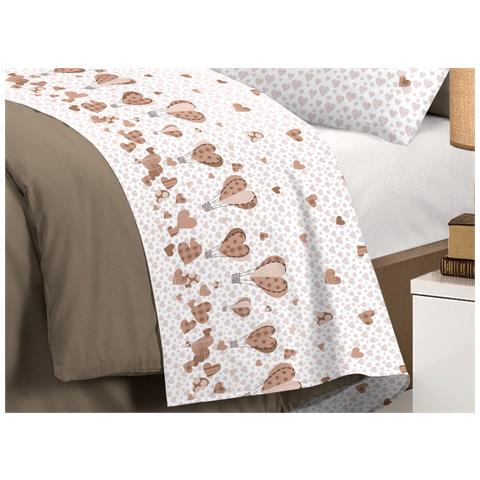 Completo Lenzuola Linea Pensieri Delicati 100% Cotone Disegno Mongolfiera Singolo Beige - Foto 5