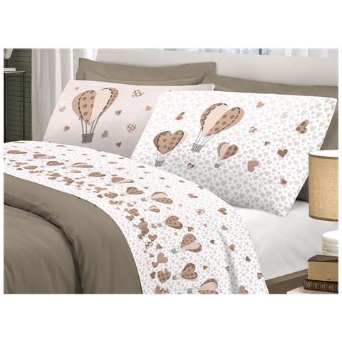 Completo Lenzuola Linea Pensieri Delicati 100% Cotone Disegno Mongolfiera Singolo Beige - Foto 1