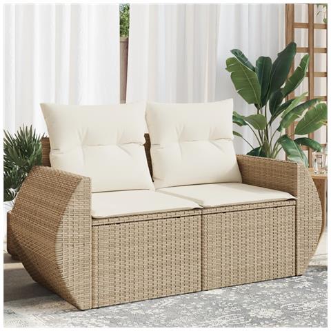Divano Da Giardino Con Cuscini A 2 Posti Beige In Polyrattan - Foto 8