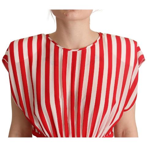 Mini Abito A Trapezio In Seta A Righe Bianche Rosse - It40-s - Foto 4