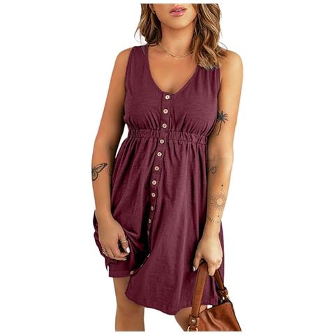 Abito Estivo Leggero Da Donna S Rosso Con Bottoni - Foto 1