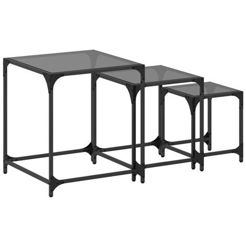 Tavolini Impilabili 3pz Con Piano Vetro Nero In Acciaio - Foto 2