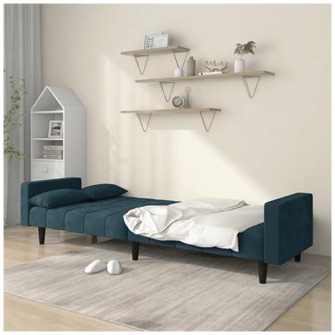 Divano Letto A 2 Posti Con 2 Cuscini Blu In Velluto - Foto 3