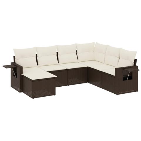 Set Divani Da Giardino 7 Pz Con Cuscini Marrone In Polyrattan - Foto 2