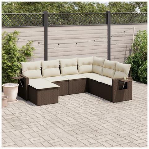Set Divani Da Giardino 7 Pz Con Cuscini Marrone In Polyrattan - Foto 1