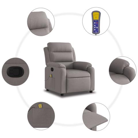 Poltrona Massaggiante Reclinabile Tortora In Tessuto - Foto 2