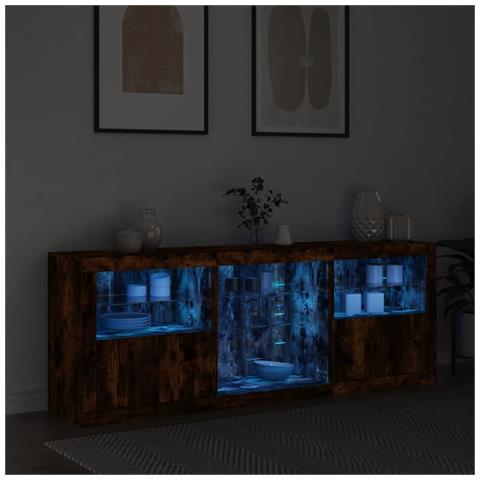 Credenza Con Luci Led Rovere Fumo 181,5x37x67 Cm - Foto 3