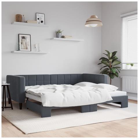 Divano Letto Con Letto Estraibile Grigio Scuro 90x200cm Velluto - Foto 1