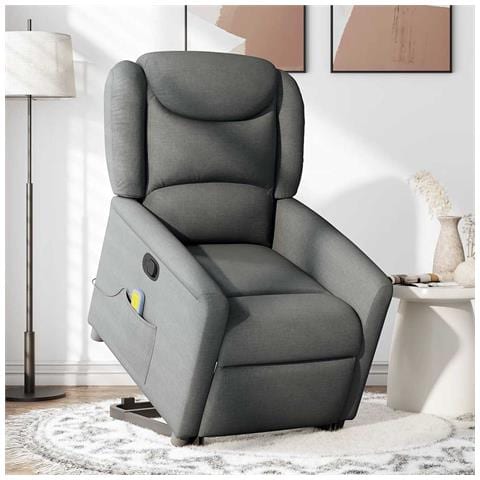 Poltrona Alzapersona Massaggi Reclinabile Grigio Scuro Tessuto - Foto 2