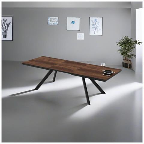 Tavolo Allungabile Corin Con Piano In Noce E Gambe In Metallo Nero - Foto 1