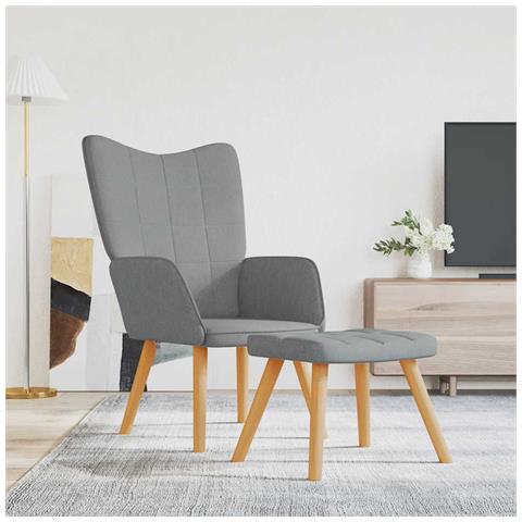 Poltrona Relax Con Poggiapiedi Grigio Chiaro In Tessuto - Foto 8