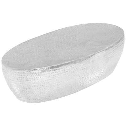 Lusso Casadino -  Tavolino Da Salotto 100x50x28cm Argento In Alluminio Martellato - Foto 2