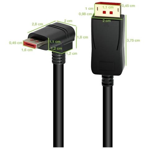 Cavo Audio /Video DisplayPort 1.4 8K M /M Angolato 90° 3 metri Nero - Foto 2