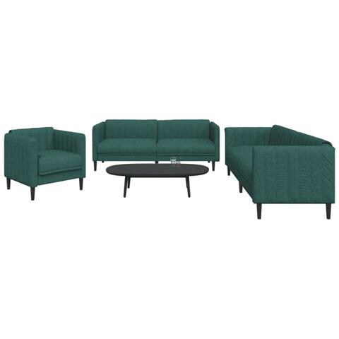 Set di Divani 3 pz Verde Scuro in Tessuto - Foto 2